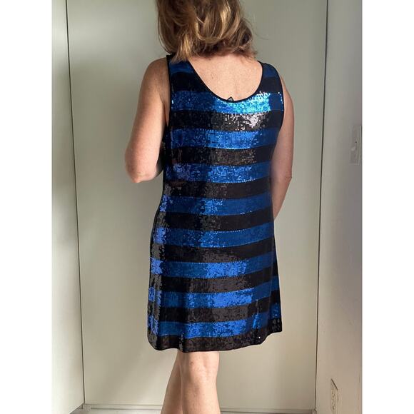 Y2K Sequin Striped Tank Dress Blue Black Size XL Party Going Out INC Sexy - Picture 6 of 9